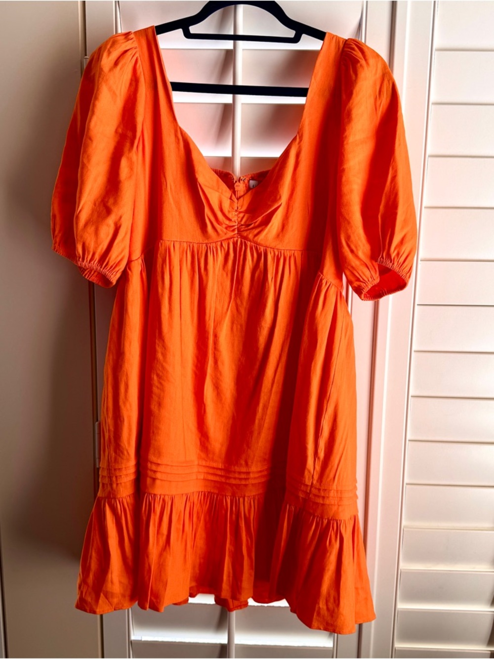 Gianni Bini Orange Linen Blend Babydoll Dress Puff Sleeve Cottagecore 12 - Picture 7 of 16